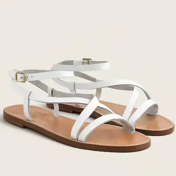 J. Crew Flat Strappy Sandals in Vachetta Leather White Size 8