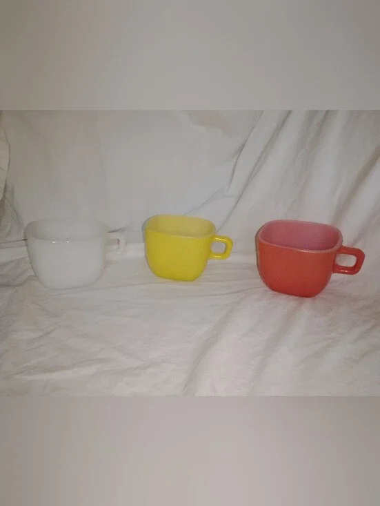 Vintage Glasbake Square Coffee Mugs Cups Set of 3