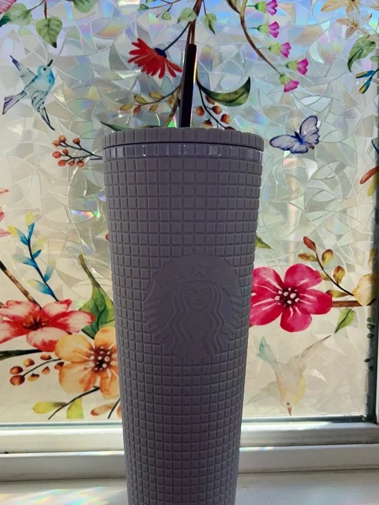 Starbucks MATTE Lavender Grid Travel Tumbler with Straw