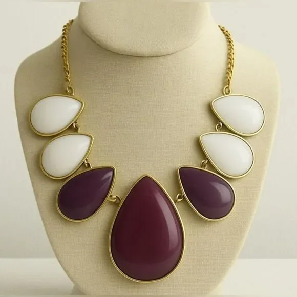 Y2K Vintage Womens Purple Teardrop Chain Matinee Princess Statement Necklace 90s