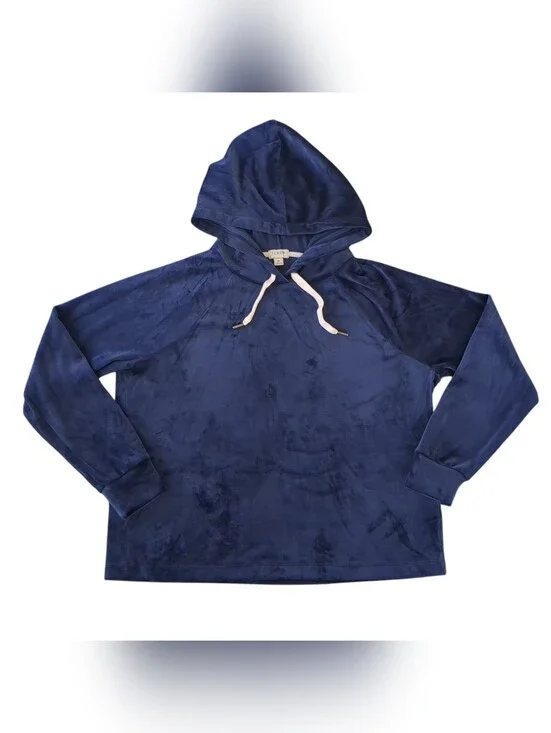 J.Crew Women's Navy Blue Velour Pullover Hoodie Sweatshirt - Size M
