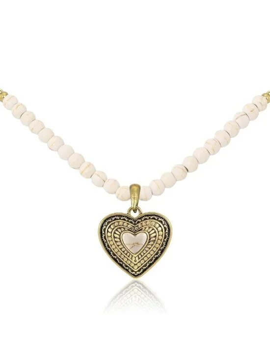 Women's White 1 Western Gold Plated Wrangler Heart Turquoise Pendant Necklace