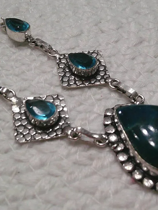 Gorgeous BLUE APATITE & BLUE TOPAZ Handmade Sterling 925 Necklace #11F