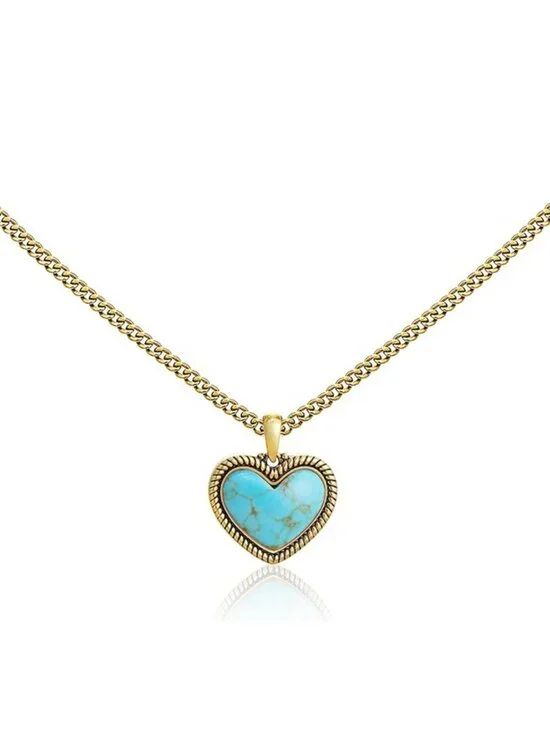 Women's Gold Turquoise Western Gold Plated Heart Turquoise Pendant Necklace