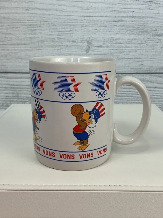 Vons Vintage 1984 Olympic Mascot Coffee Mugs - Set of 3 - Red, White & Blue