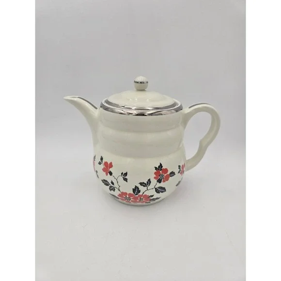 Hall‎ Superior Quality Kitchenware Red Poppy Coffee Teapot Floral Silver Trim