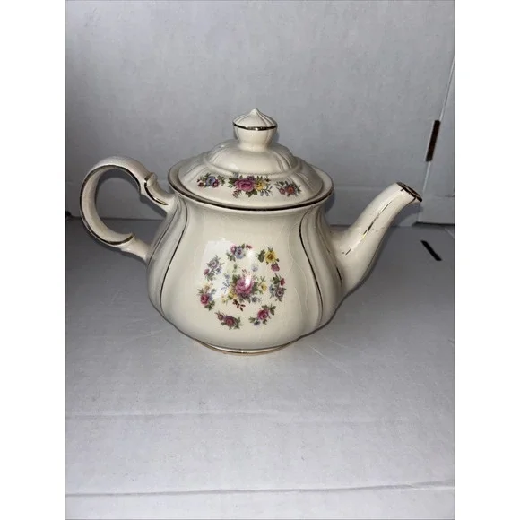 Sadler Royal Oak Tableware Pink Multicolor Floral Teapot W/Gold‎ Trim