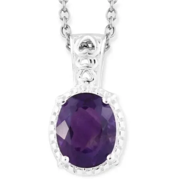 NWT Purple Amethyst Sterling Silver Heart Pendant Necklace 20”