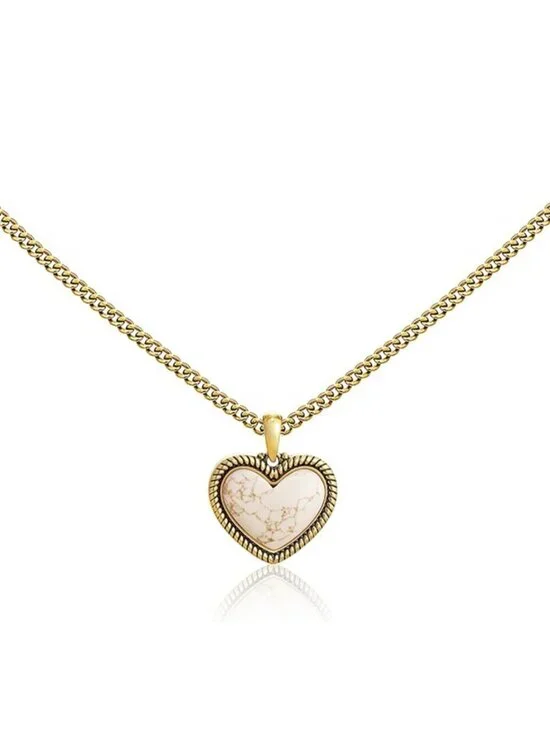 Women's Gold White Western Gold Plated Wrangler Heart Turquoise Pendant Necklace