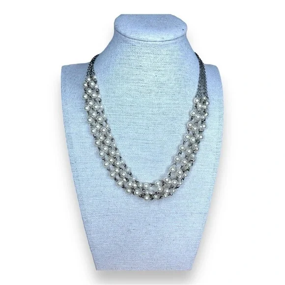 RMN ROMAN PEARL SILVER LAYERED NECKLACE VINTAGE RETRO PINUP CLASSIC