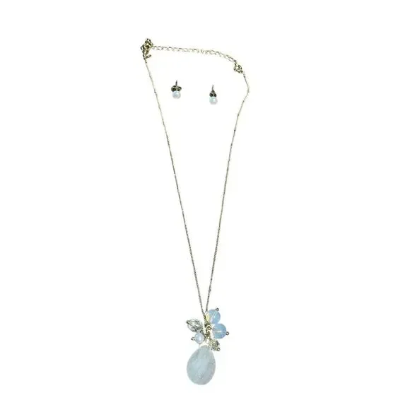 Avon Quartz‎ Blanc Ensemble Grappe Necklace Earrings Set Gold Tone