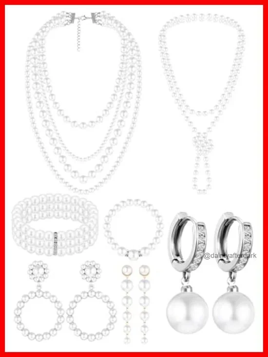 8-Piece Pearl Necklace and Earrings Set for Women Faux Pearl Costume Jewelry Set