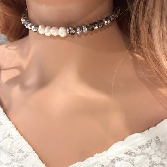 Pearl Beaded Choker Necklace Crystal‎ Glass Coquette Ballet Feminine Boho 20663