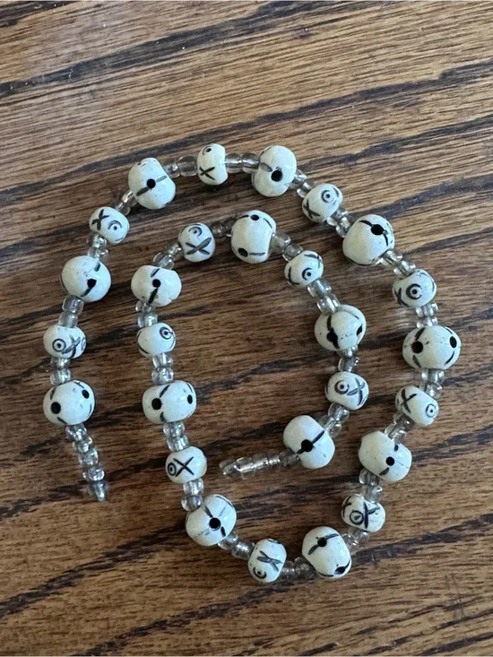 Trade Beads Kenyan carved cow or Water Buffalo bone and glass seed beads.Vintage