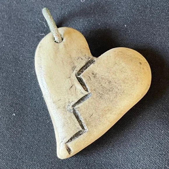 Broken Heart Pendant Ceramic‎ Clay HANDMADE by LEAN DOG JEWELRY Distressed