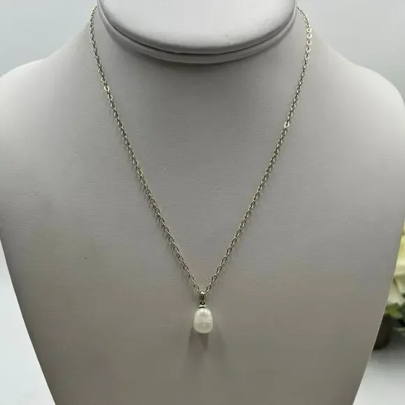 Kendra Scott Lindsay Silver Single Strand‎ White Pearl Necklace Reworked