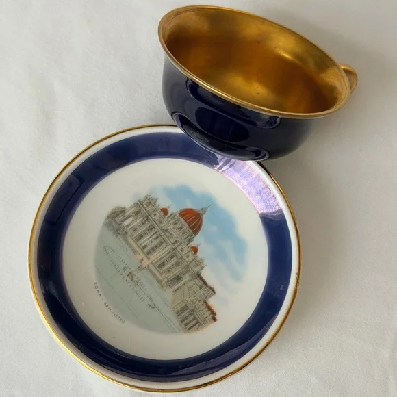 Antique Mini Bavaria Dark Blue Roma San Pietro Demitasse Espresso Cup & Saucer