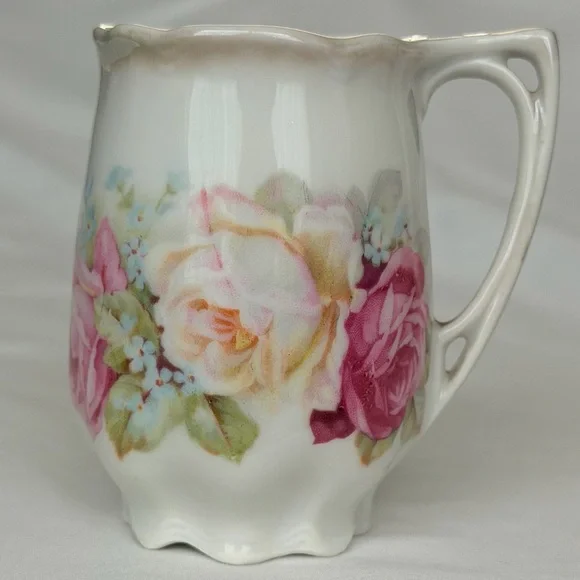 Antique Porcelain White & Pink Floral Rose Mini German Display Tea & Coffee Cup