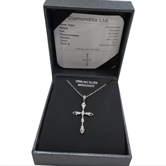 🔹️Diamondlite LTD 🔹️Sterling Silver Moissanite MARQUIS .48 CaratCross Necklace