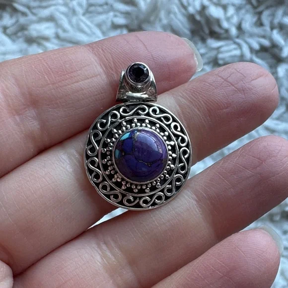 Sterling Turquoise and Amethyst‎ Pendant