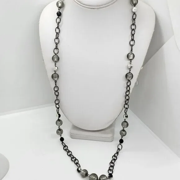 Gun Metal‎ And Glass Bead Necklace