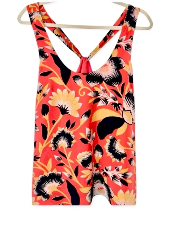 J. Crew Tropical Print Silk Halter Top Size 10 Orange Navy  Resortwear Vacation