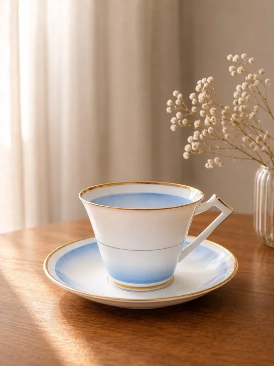 Royal York Blue Ombre Gold Trim Bone China Tea Cup Saucer Set England‎ Vintage