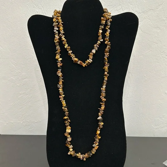 Continuous 42” Strand Polished Tiger Eye Chip Necklace