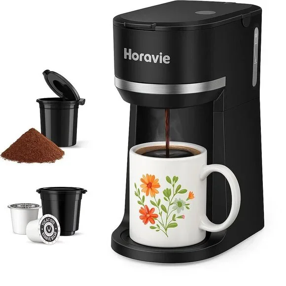 🆕Single Serve Coffee Maker–K-Pod & Ground Coffee Compatible – 6–12oz Brew BLACK