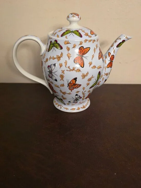 Teapot Formalities Baum Brothers Butterfly Collection White Porcelain