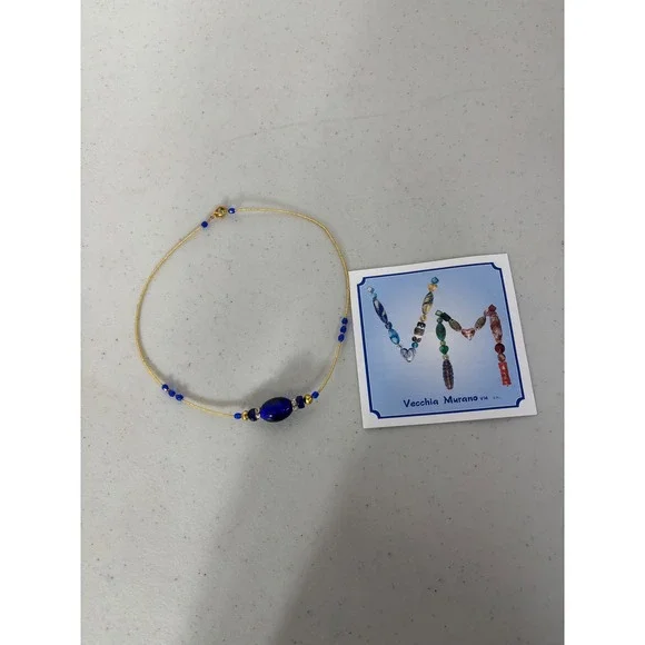 Vecchia‎ Murano Glass Necklace Blue Bead Gold Tone Chain Women