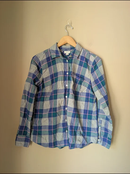 J. Crew Blue and Green Plaid Button-Down Shirt