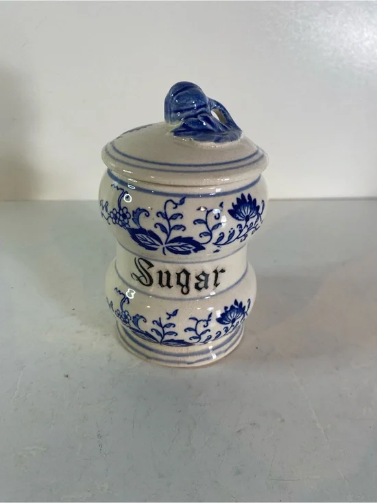 Arnart “Blue Onion” Sugar Jar With Lid  5” Height Japan Mark