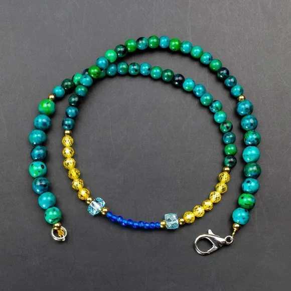 Colorful multi stone bead necklace short, unusual tiny gemstone crystal choker