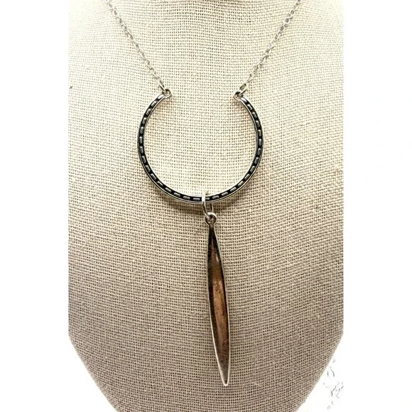 Long Silver Spike Pendant Station Chain‎ Necklace Smoky Beads