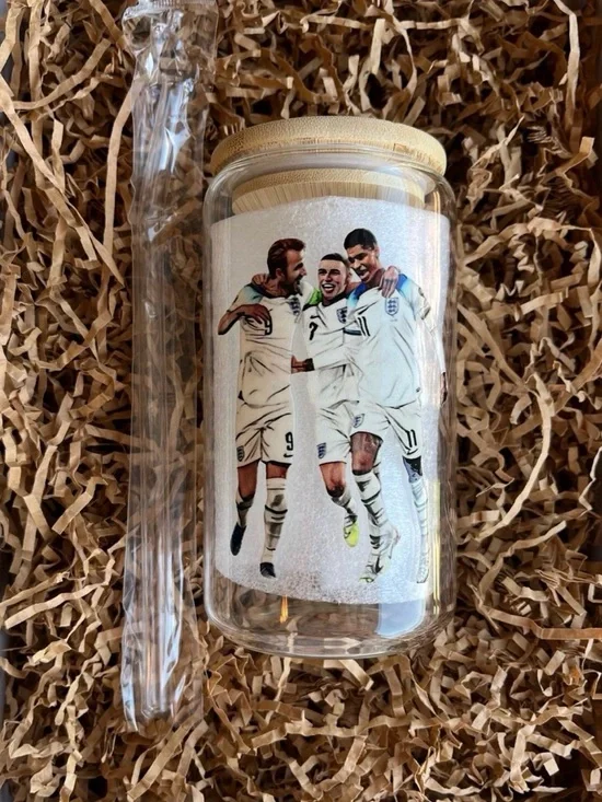 England National Team Soccer Football Kane Rashford Foden Clear 16oz Glass Cup