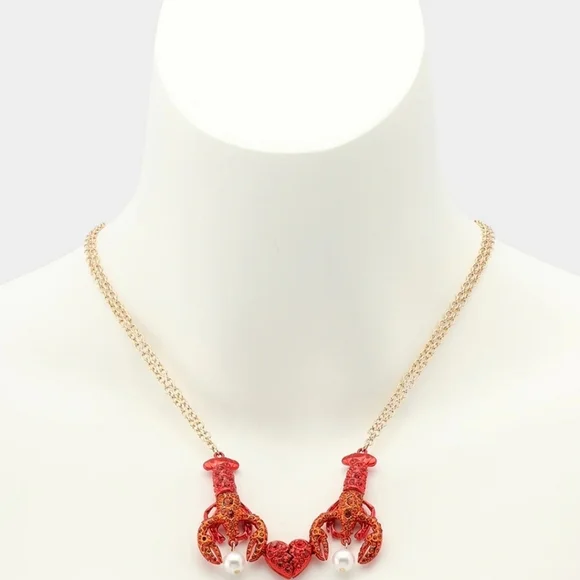 🦞▪️Betsey Johnson▪️ Mermaid Jewels Lobster Friendship Necklace Set Red