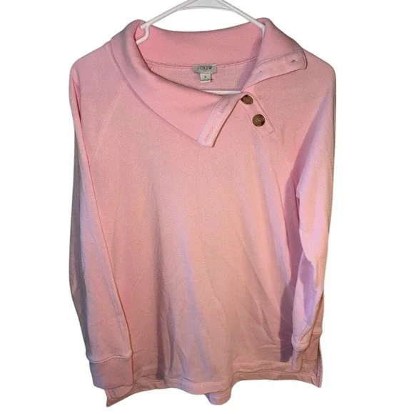 J. Crew Womens Pink Asymmetrical Button Collar Raglan Fleece Sweatshirt Size S