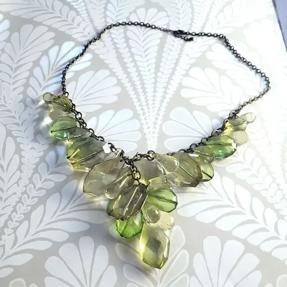 Vintage Green Acrylic Teardrop Statement Necklace