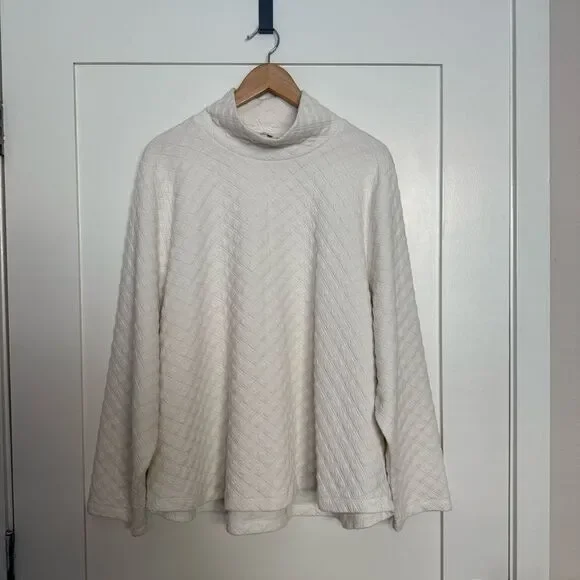 J Crew Sweatshirt Womens 3X Ivory Quilted Mock Neck Long Sleeve Pullover Stretch