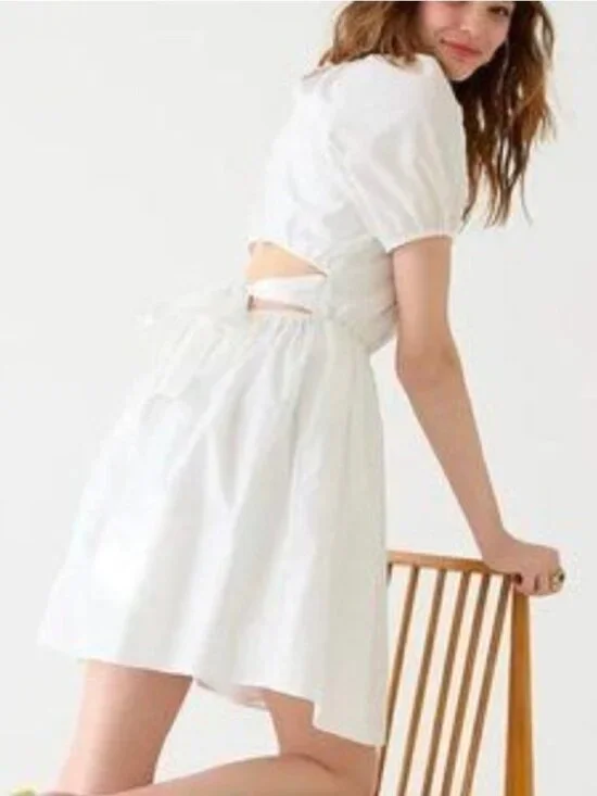 J Crew Tie Back Cotton Poplin White Mini Dress Size 18