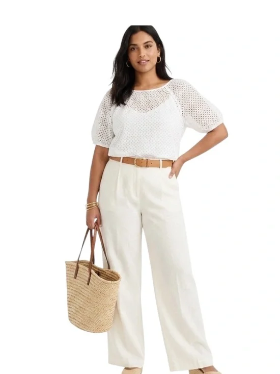 J.Crew Puff-Sleeve Eyelet Top & Cami Set Sz 8 White Romantic Boho Chic NWT