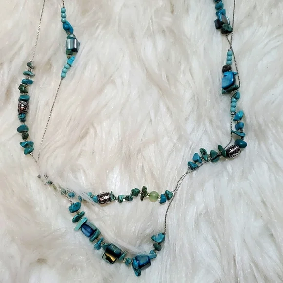 Boutique two strand turquoise color and silver tone long necklace like N…