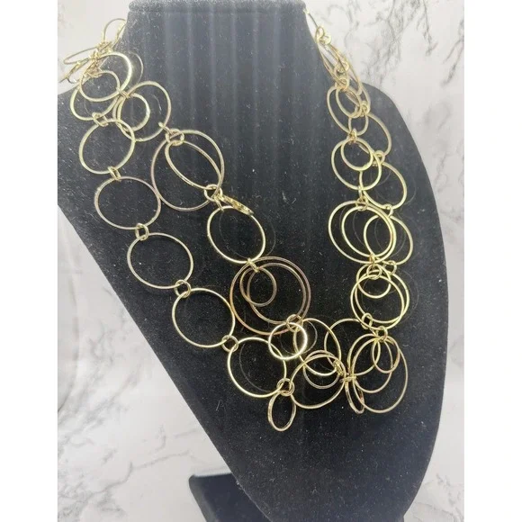 Long Gold‎ Circle Link Statement Necklace 37