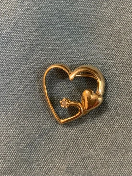 10k Gold Double Heart Pendant with Natural Diamond Accent Stone