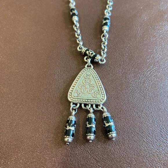 Brighton Necklace Silver w/ black enameled beads