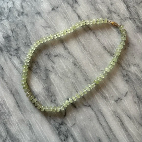 Green Dyed Jade Silk Hand Knotted Rondelle Necklace Gemstone 14k Gold Fill Clasp