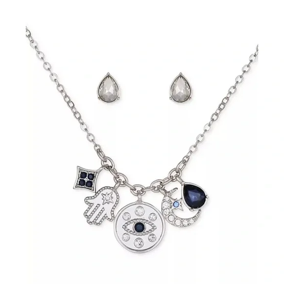 New GUESS 2-Pc. Set Multi-Charm Pendant Necklace & Stone Stud Earrings