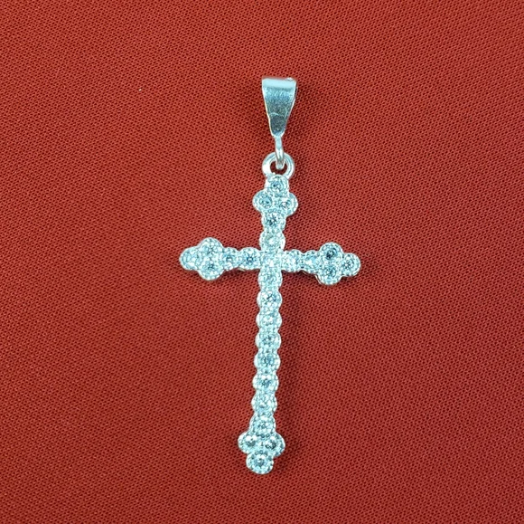 925 sterling silver cross with White zircon/cruz de plata‎ fina con sirconia
