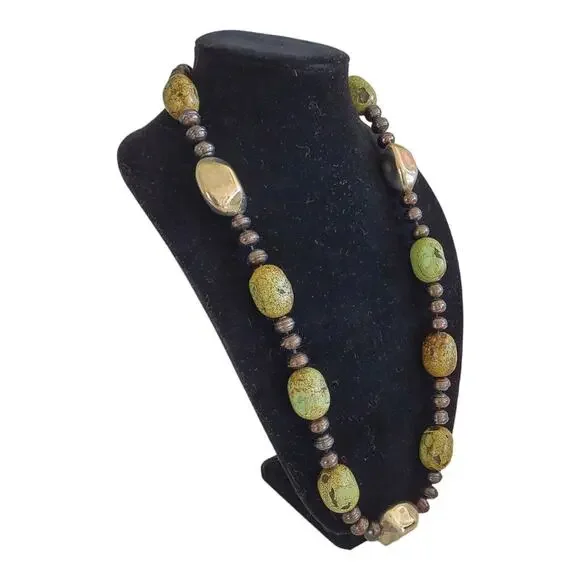 Chunky Jasper Stone Statement Necklace Organic Stones Beads Southwestern Silver